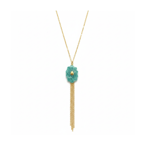 La Diamantes | Carved Amazonite Tassel Silver Necklace