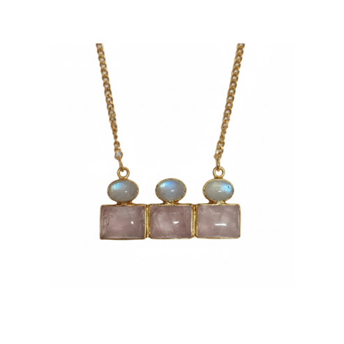 La Diamantes | Moonstone & Rose Quartz Geometric Harmony Necklace
