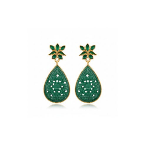 La Diamantes | Emerald Bloom Carved Onyx Drop Earrings