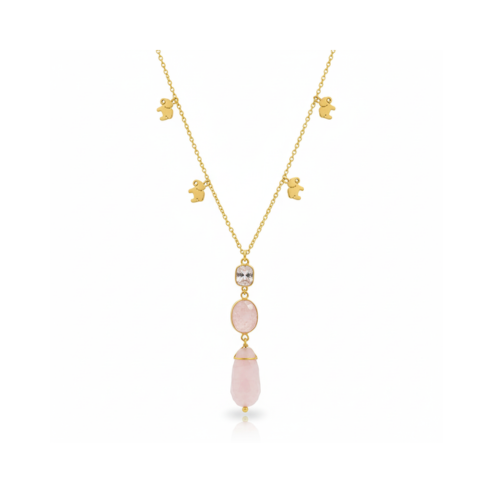 La Diamantes | Triple Rose Quartz Drop Silver Necklace