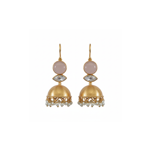 La Diamantes | Rose Quartz Zircon & Pearl Jhumka Earrings
