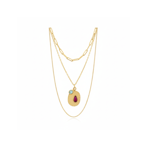 La Diamantes | Ruby & Aquamarine Dual Charm Pendant Necklace