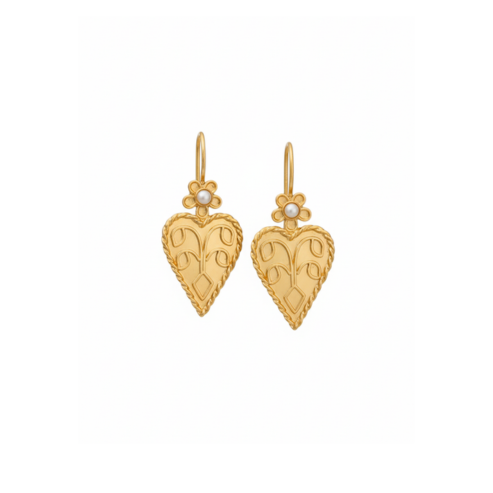 La Diamantes | Golden Heart Filigree Bloom Earrings