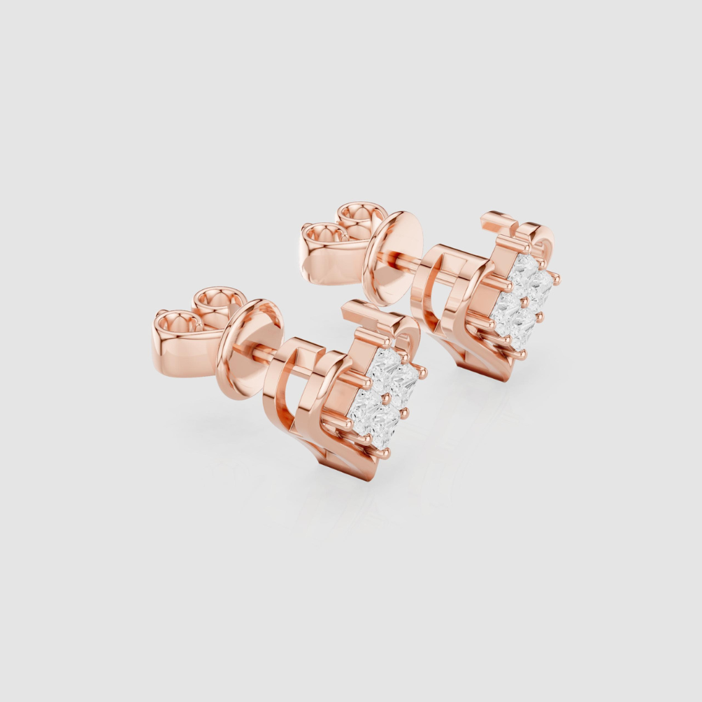 La DiaMantés | Radiant Quad Rose Gold Diamond Studs