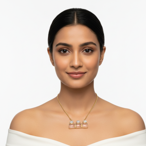 La Diamantes | Moonstone & Rose Quartz Geometric Harmony Necklace