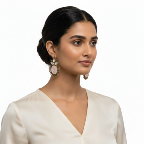 La Diamantes | Blush Crescent Rose Quartz Earrings