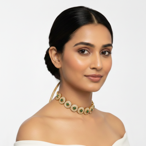 La Diamantes | Green Onyx Zircon & Cheed Royal Medallion Choker