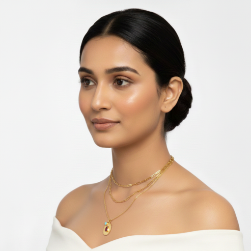 La Diamantes | Ruby & Aquamarine Dual Charm Pendant Necklace