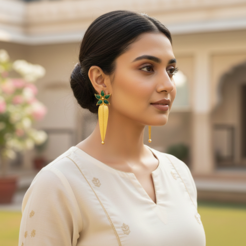 La Diamantes | Green Onyx Floral Drop Earrings