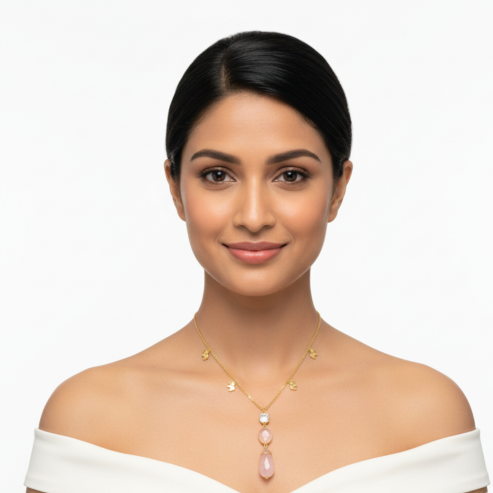 La Diamantes | Triple Rose Quartz Drop Silver Necklace