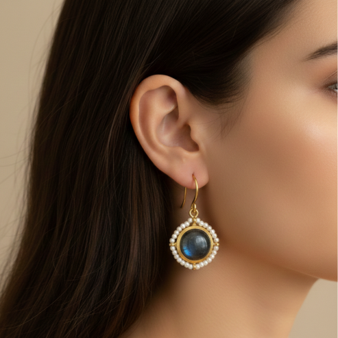 La Diamantes | Midnight Glow Pearl-Edge Earrings