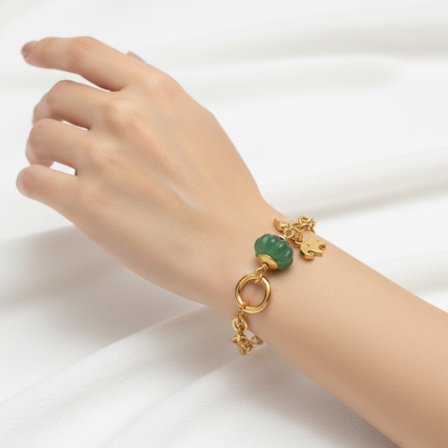 La Diamantes | Verdant Charm Green Quartz Silver Bracelet