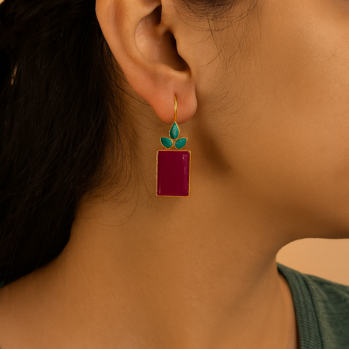 La Diamantes | Red Quartz & Turquoise Bloom Earrings
