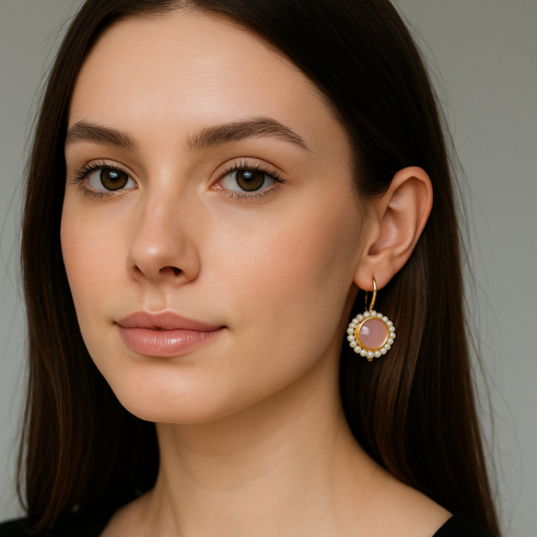 La Diamantes | Blush Aura Silver Pearl-Edged Earrings