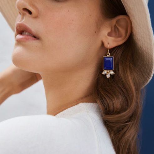 La Diamantes | Midnight Lapis Petal Drop Earrings