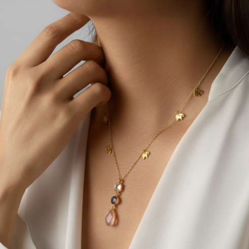 La Diamantes | Serenity Cascade Amethyst & Rose Quartz Silver Necklace