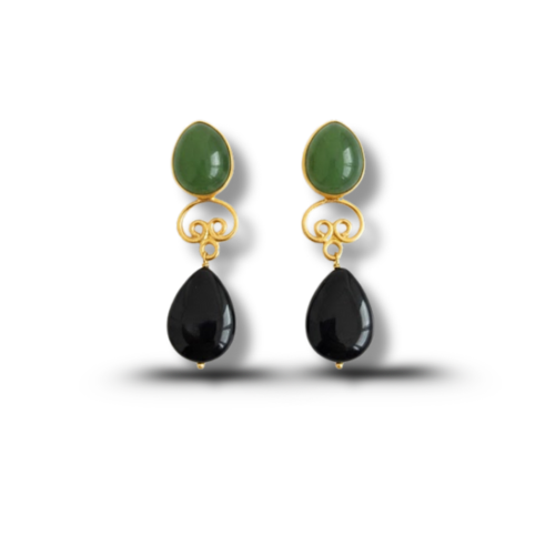 La Diamantes | Green Quartz & Black Onyx Regal Drop Earrings