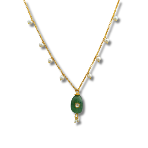 La Diamantes | Green Quartz Pearl & Zircon Drop Necklace