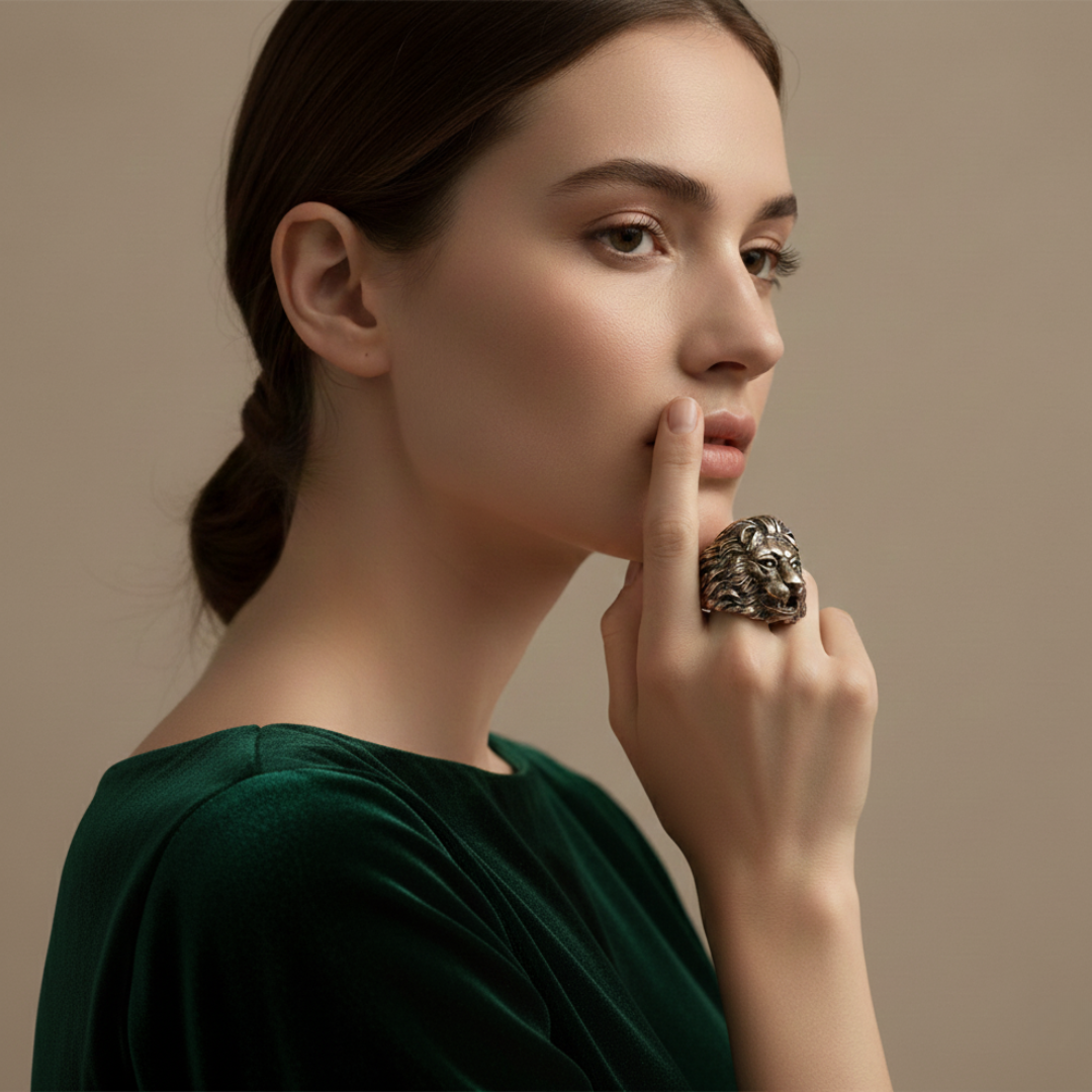La Diamantes | Regal Lion Head Silver Ring