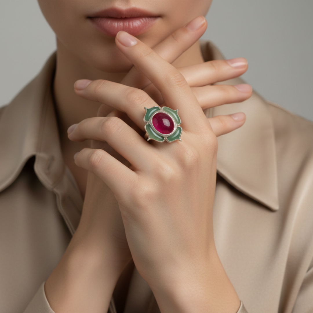 La Diamantes | Ruby Aura Chalcedony Silver Ring