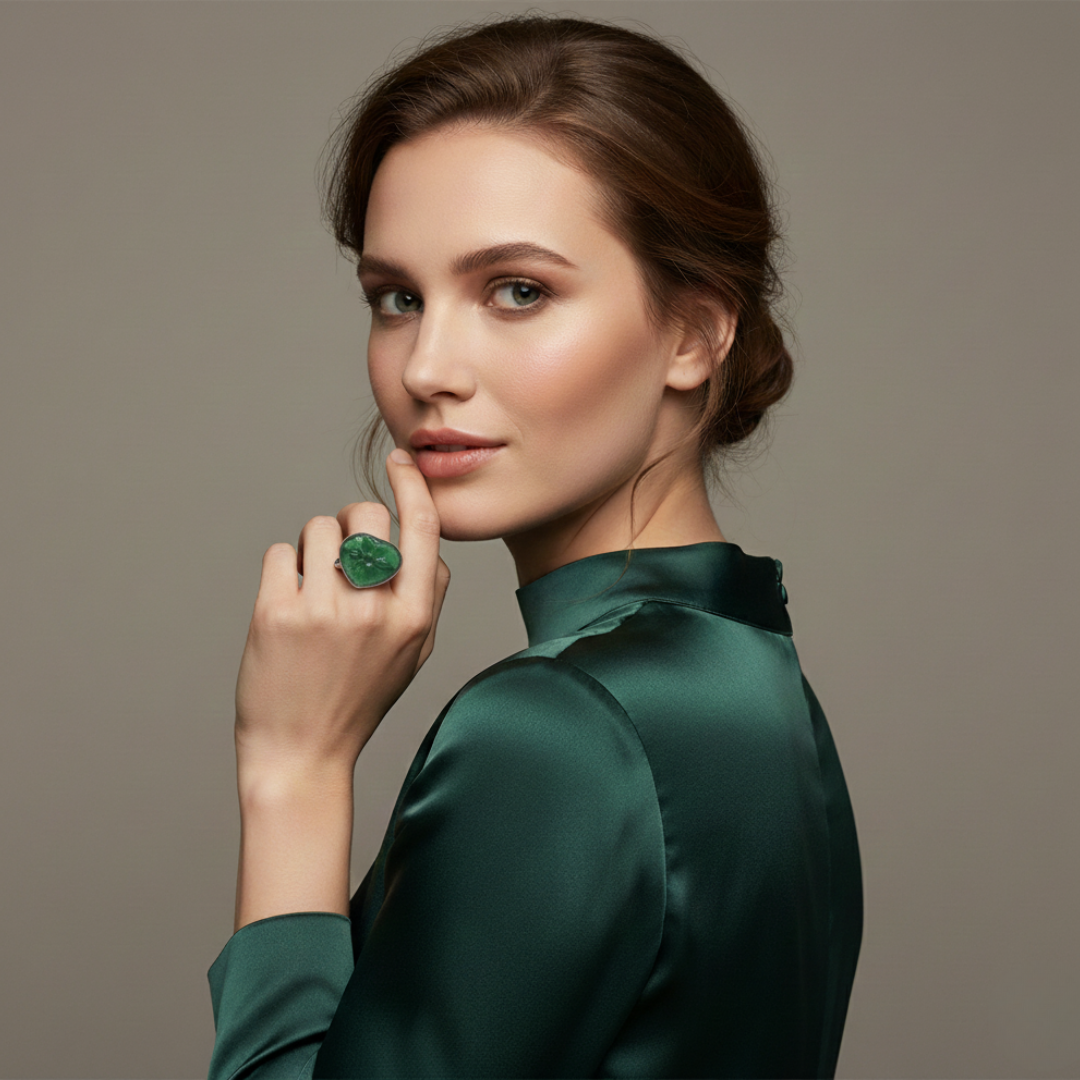La Diamantes | Verdant Blossom Green Quartz Silver Ring